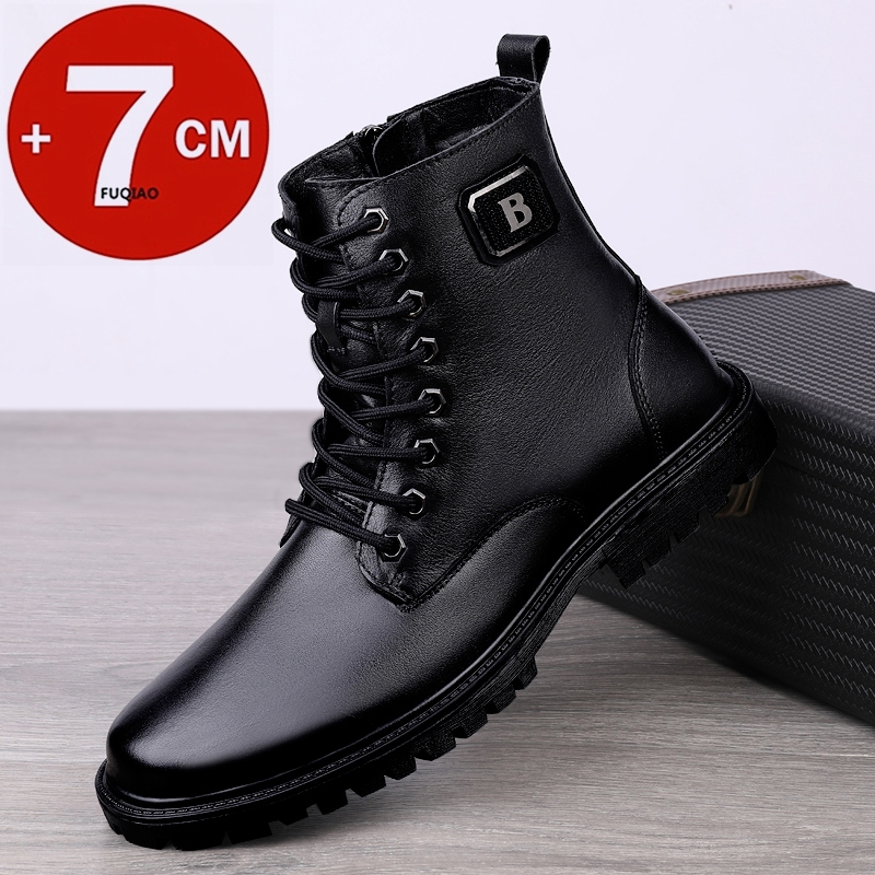 Men'S Shoes Increase Height - メンズ本革エレベーターブーツ 冬用暖かい裏地付きジップアップアンクルブーツ 7cm隠し身長アップ ビジネスフォーマルカジュアル用