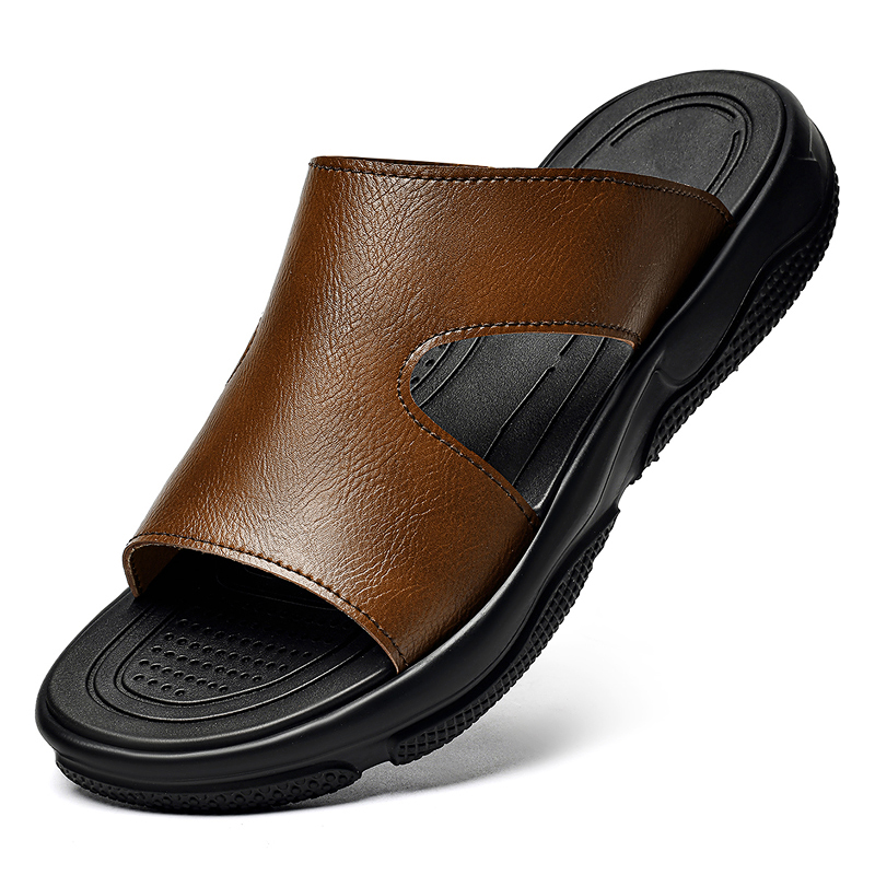 Men'S Shoes Hey Dude - メンズレザースライドサンダル滑り止め厚底カジュアルスリッパ夏の屋外ビーチシューズ通気性軽量履物