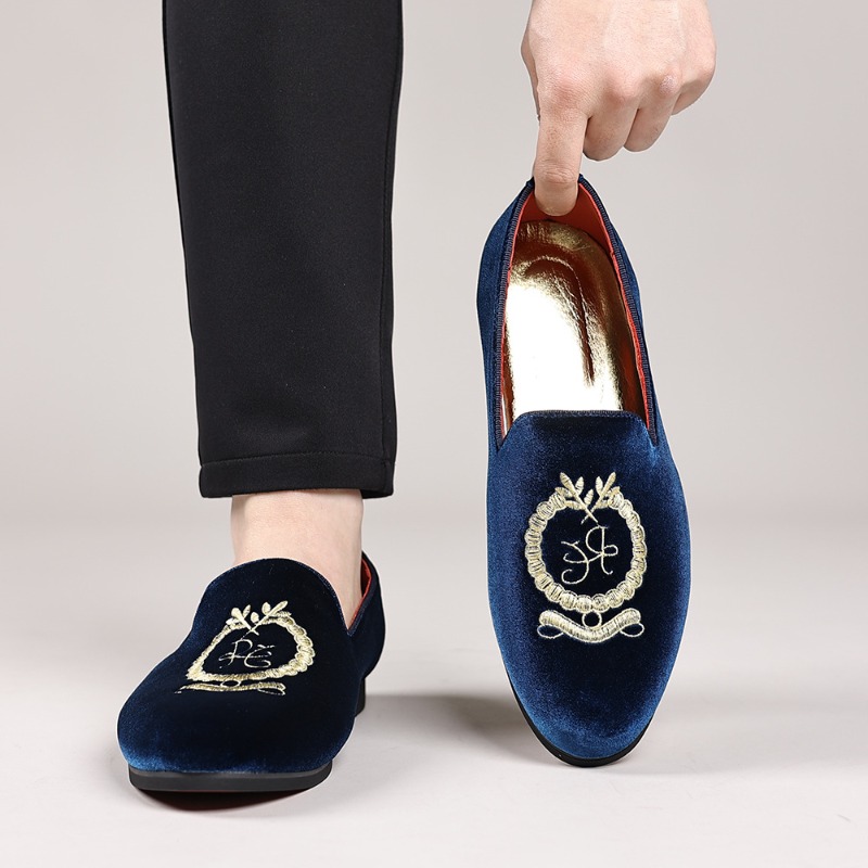 Men'S Shoes Hey Dude - 高級デザイナーローファースエードレザー刺繍カジュアルシューズポインテッドトゥドレスシューズ結婚式の靴男性モカシン大きいサイズ