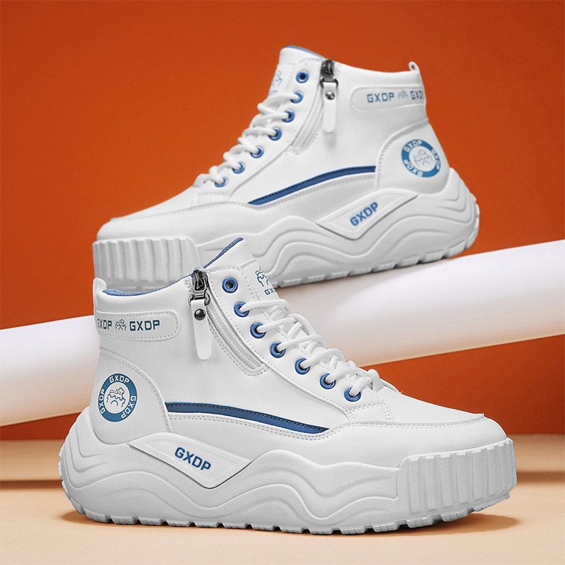 Men'S Shoes Increase Height - 身長を高く見せるノンスリップシューズ メンズ ハイカット ホワイトレザー スニーカー 厚底