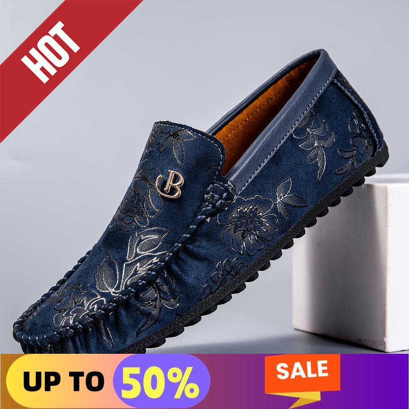Men'S Shoes Hey Dude - レジャーレザーローファー メンズデザイン モカシン フラワー スリッポン ソフトフラット