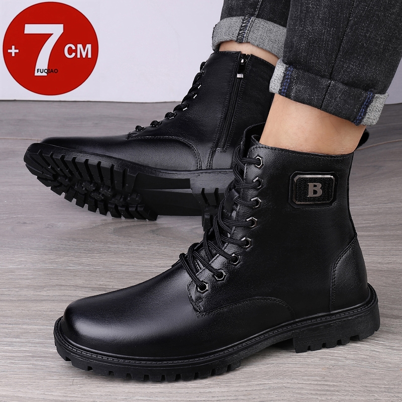 メンズ本革エレベーターブーツ 冬用暖かい裏地付きジップアップ - Men'S Shoes Increase Height のレビューと価格
