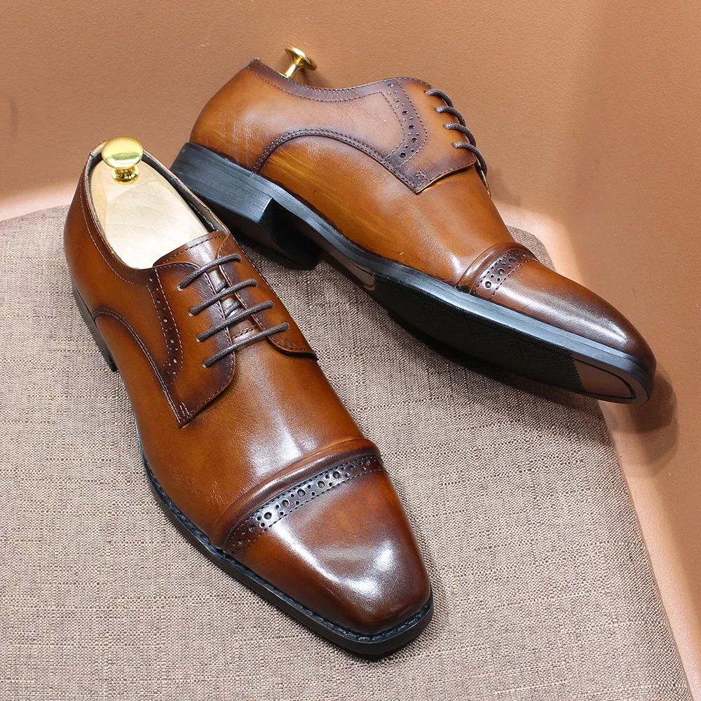 丈夫なキャップトゥオックスフォード、本革、艶出し加工、レース - Men'S Shoes Smart のレビューと価格