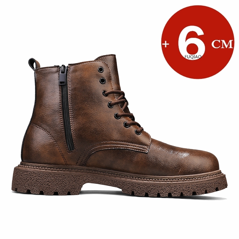 6cm身長アップ効果のあるメンズブーツ、レザー製、アウトドア - Men'S Shoes Increase Height のレビューと価格