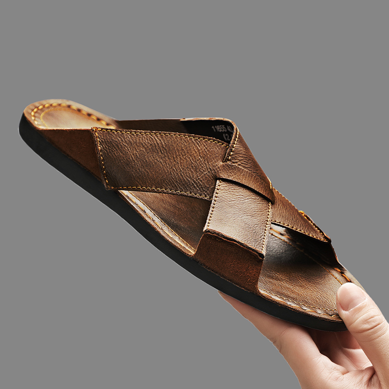 ファッション本革メンズスリッパ夏の男のサンダル屋外ビーチシュ - Men'S Shoes Hey Dude のレビューと価格