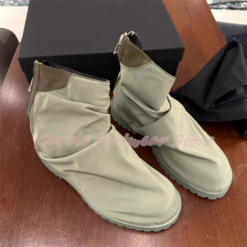 プリーツナイロン生地ハイカットメンズアンクルブーツチャンキー - Men'S Shoes Increase Height のレビューと価格